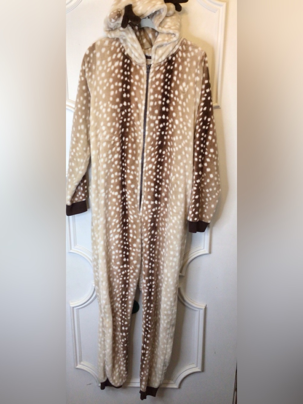 Cozy Fawn-Print Zip-Front One-Piece Pajama - Size OSFM